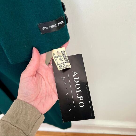 Vintage 90s NEW Adolfo Classics 100% Wool Green Double Breasted Long Coat 10 - Picture 4 of 14
